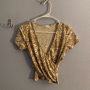 Flower print brown cream crop top